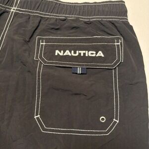 Nautica Mens Black Swim Trunks Board Shorts Contrast Stitch Mesh Lined Size L